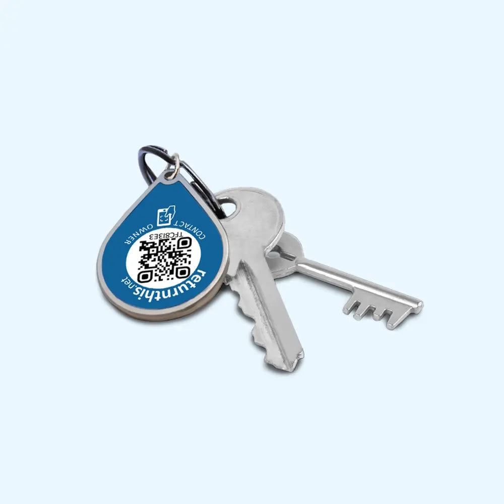 Blauer QR-Code-Schlüsselanhänger von returnthis